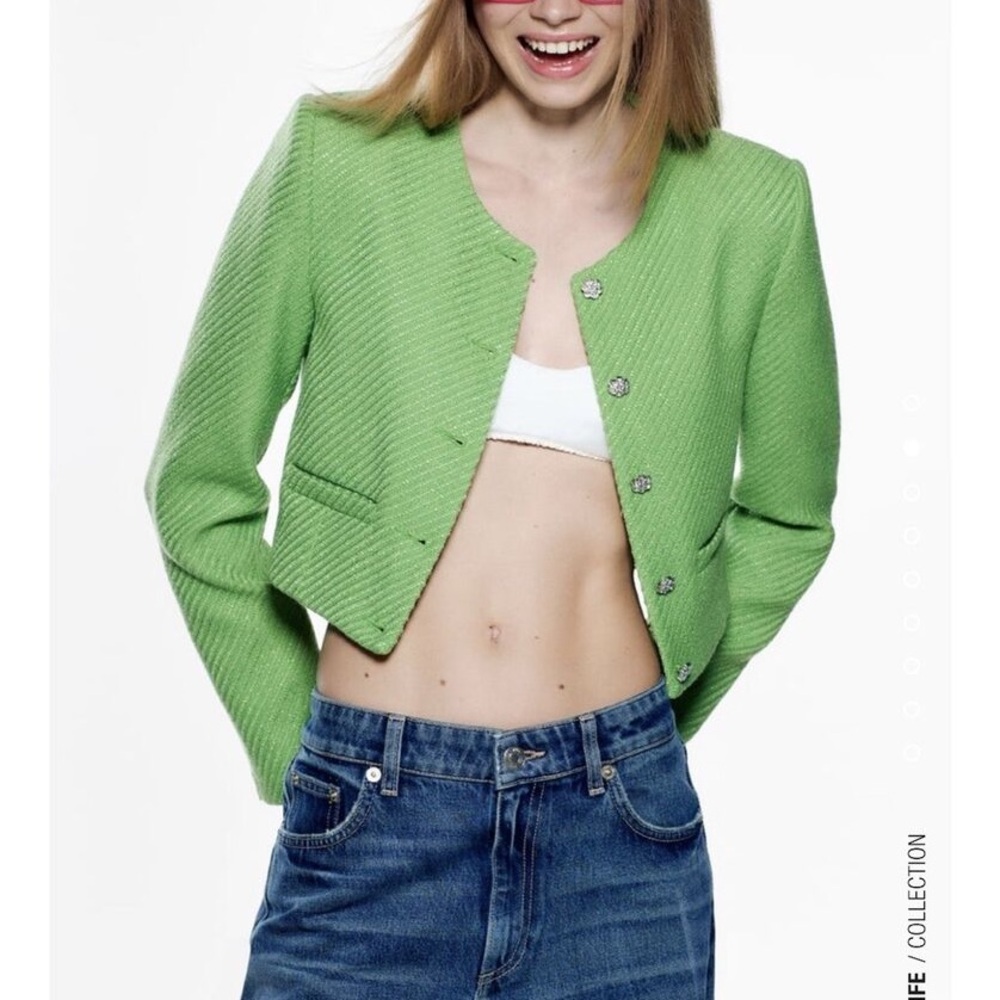 Zara crop - long sleeve texture blazer